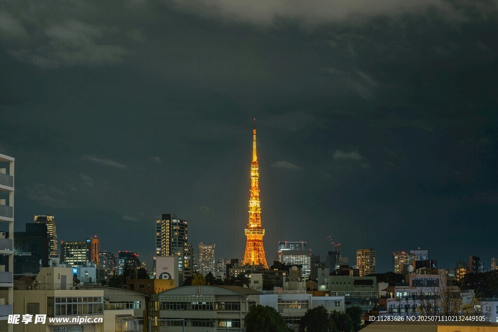 夜幕下的东京塔城市景观