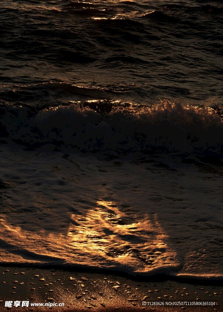 夕阳下的海浪与金色沙滩