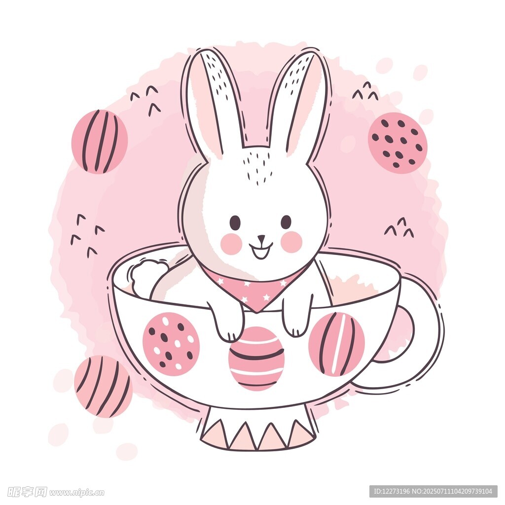 茶杯中的可爱兔子插画