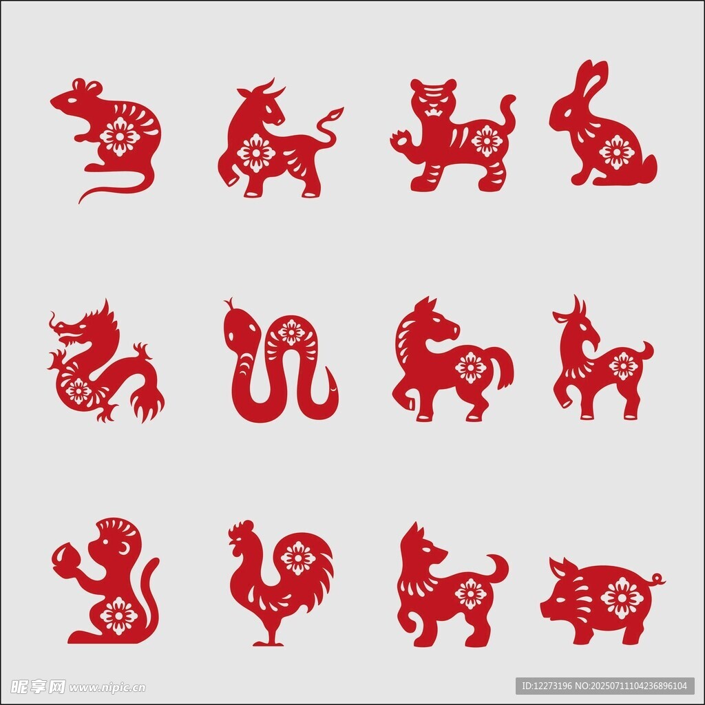 十二生肖剪纸图案展示
