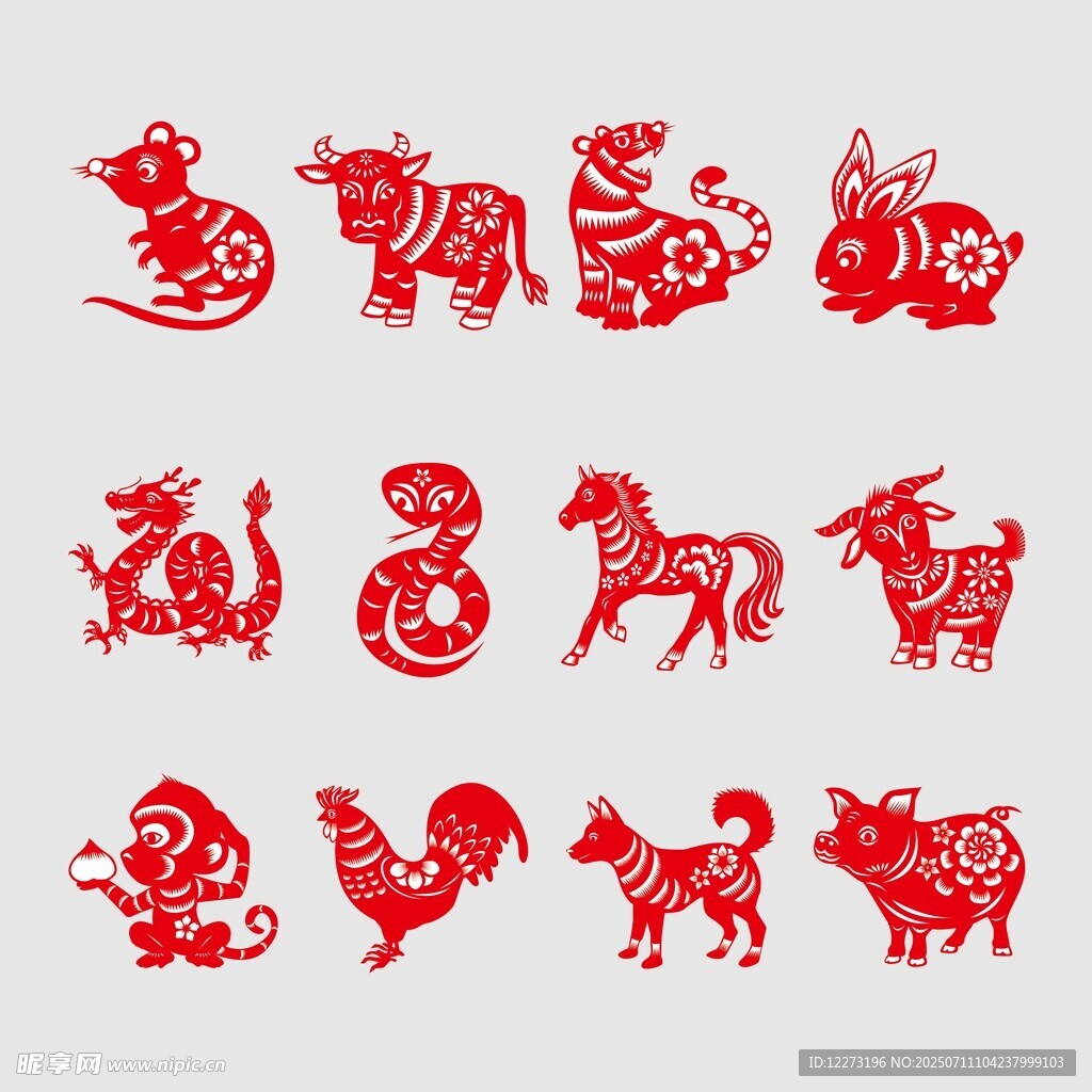 十二生肖剪纸图案展示