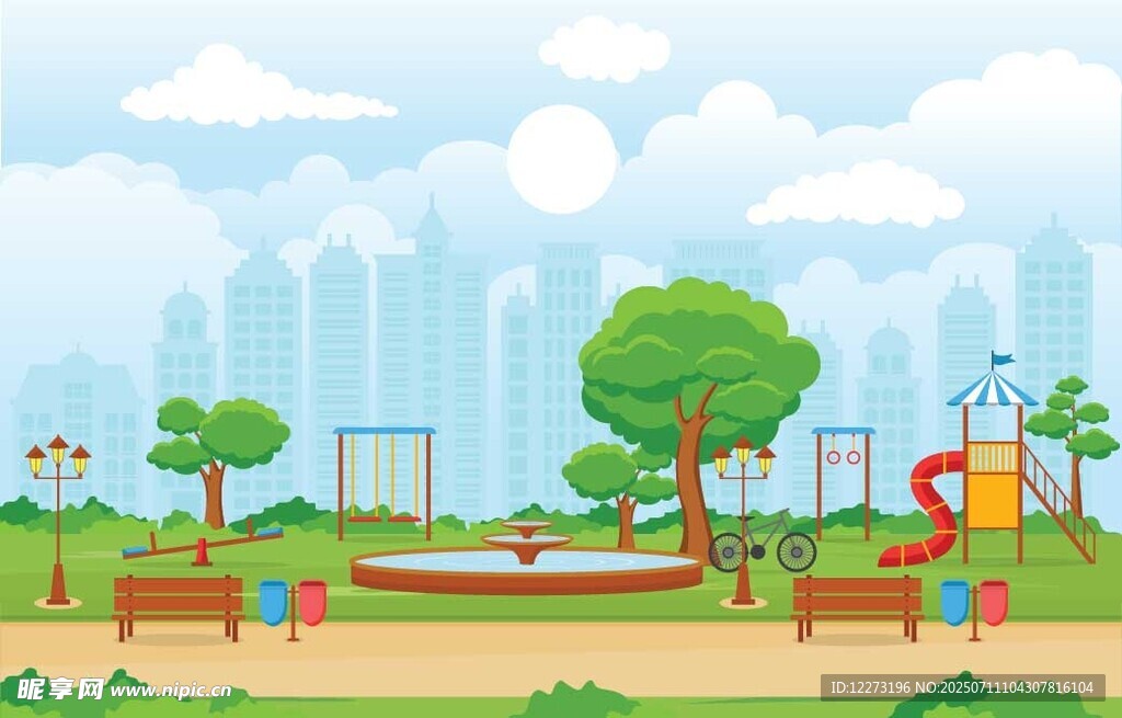 城市公园中的休闲游乐场景
