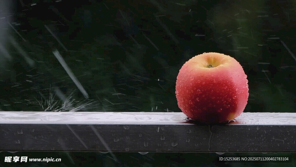 雨中红苹果