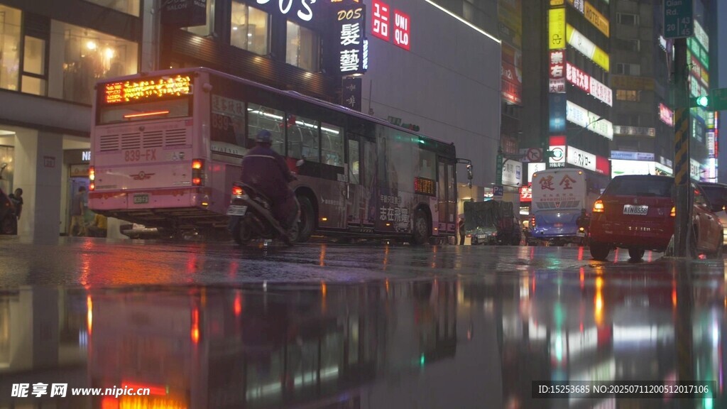 城市雨夜街道霓虹倒影