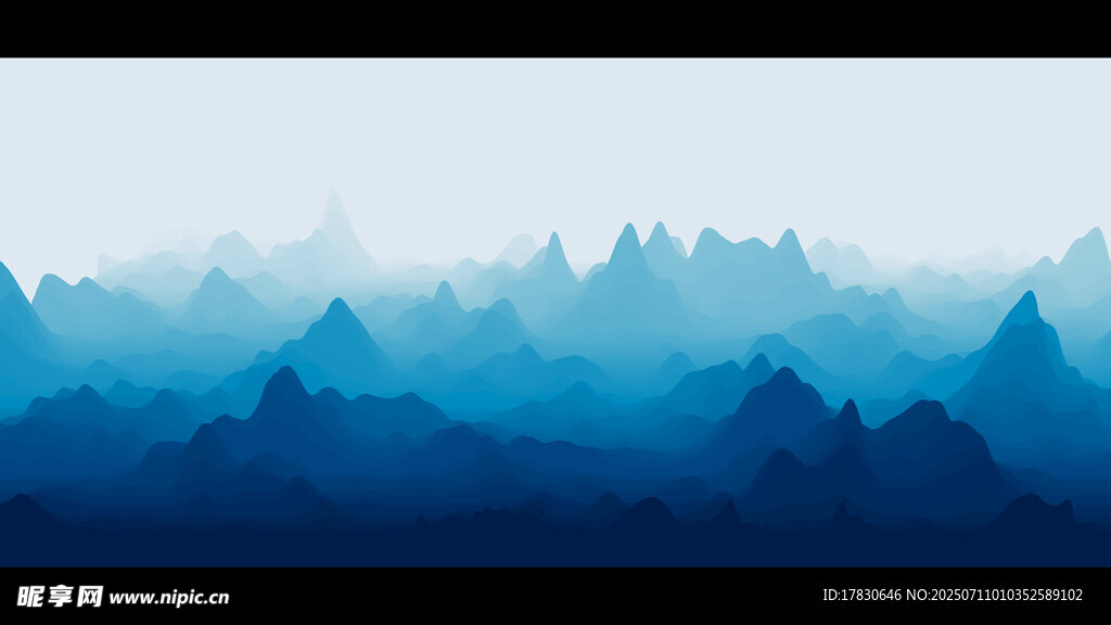 梦幻蓝色层叠山峦景色
