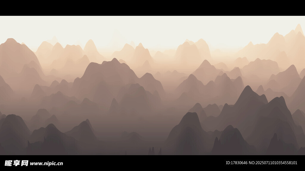 雾霭中的连绵山峦
