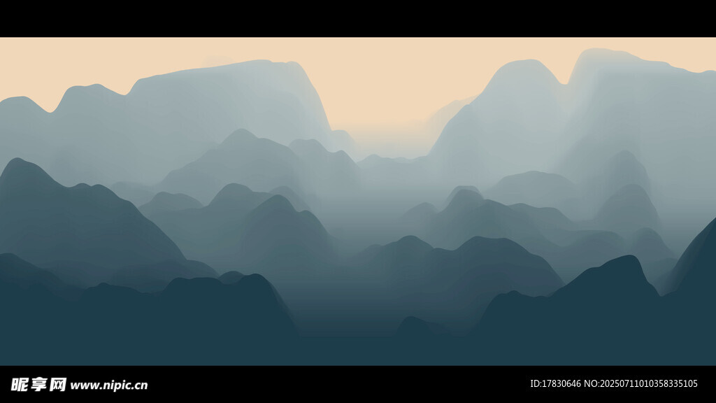水墨风格层叠山峦景观