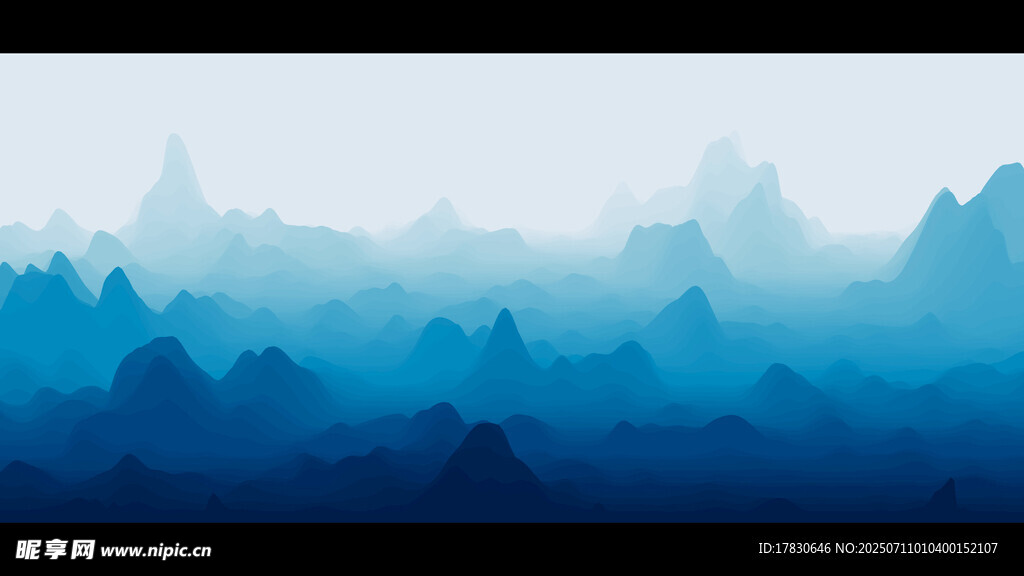 梦幻蓝色山峦风景图
