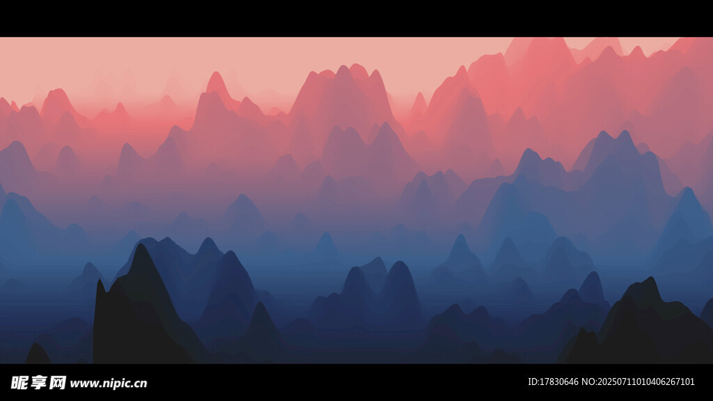 梦幻霞光中的连绵山峦