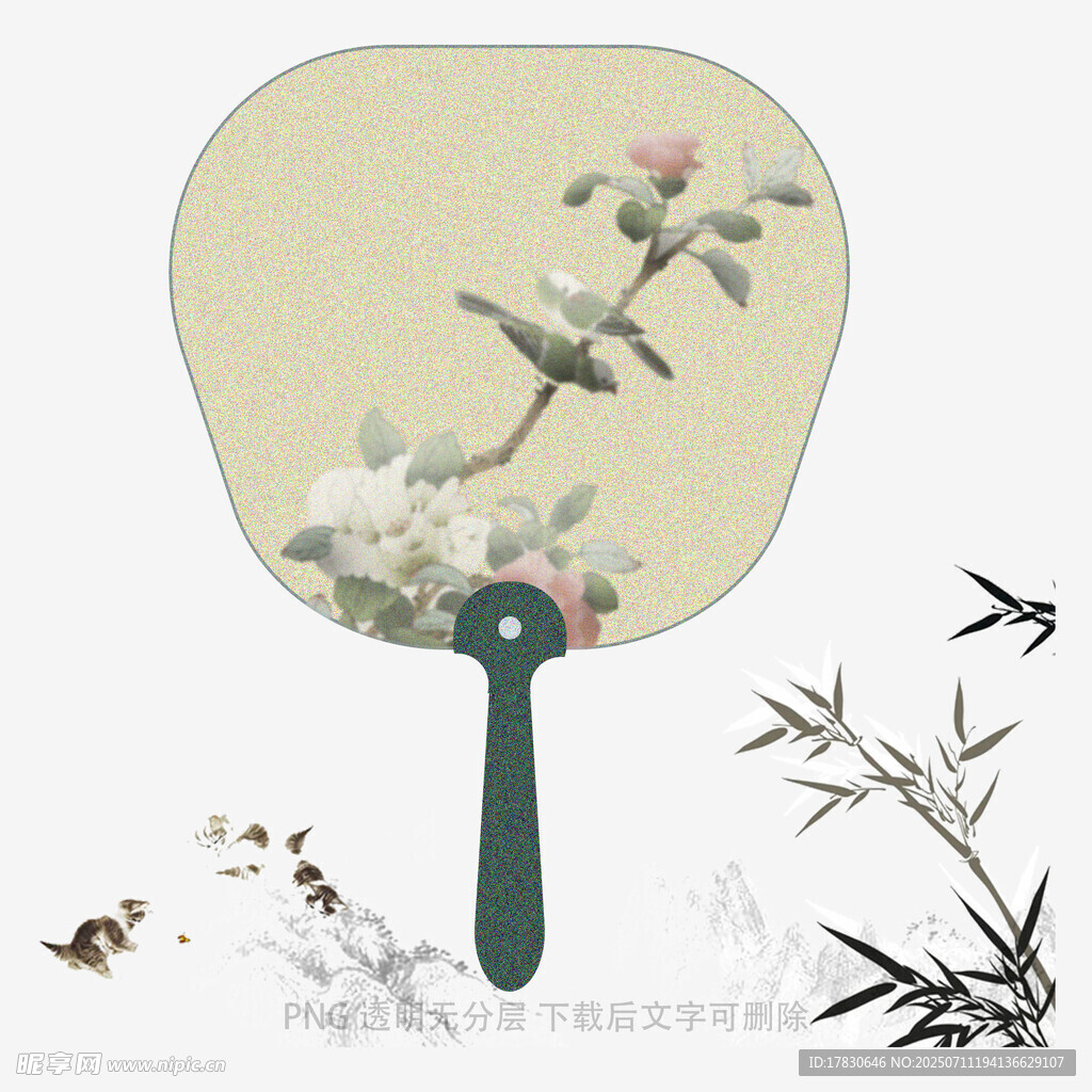 古风团扇上的花鸟竹元素