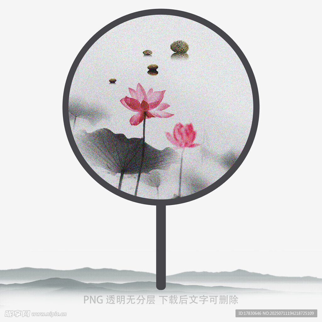中式古典荷花团扇插画