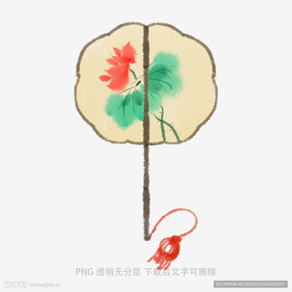 中式手绘荷花团扇