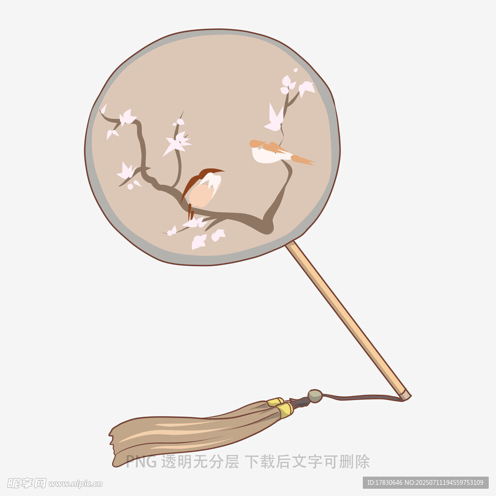 古风团扇上的花鸟图案