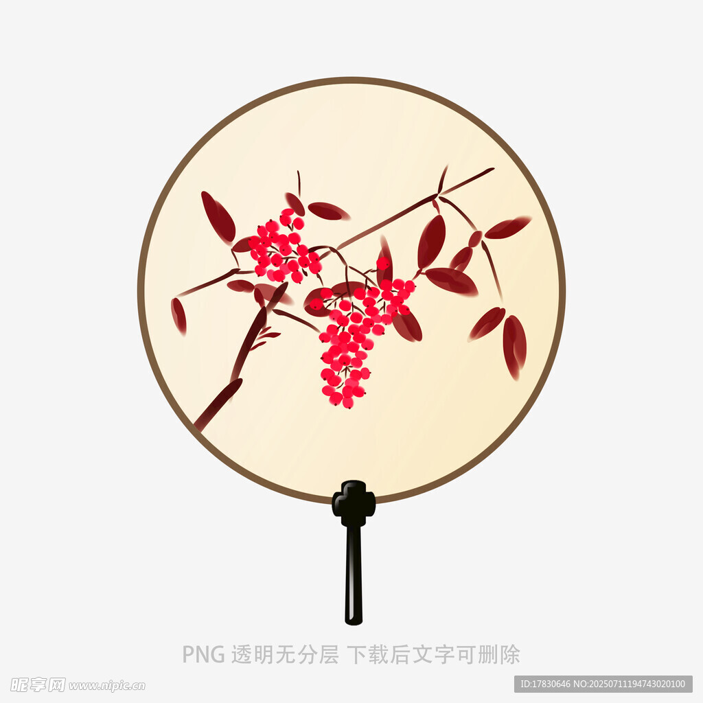 中式团扇上的花卉图案