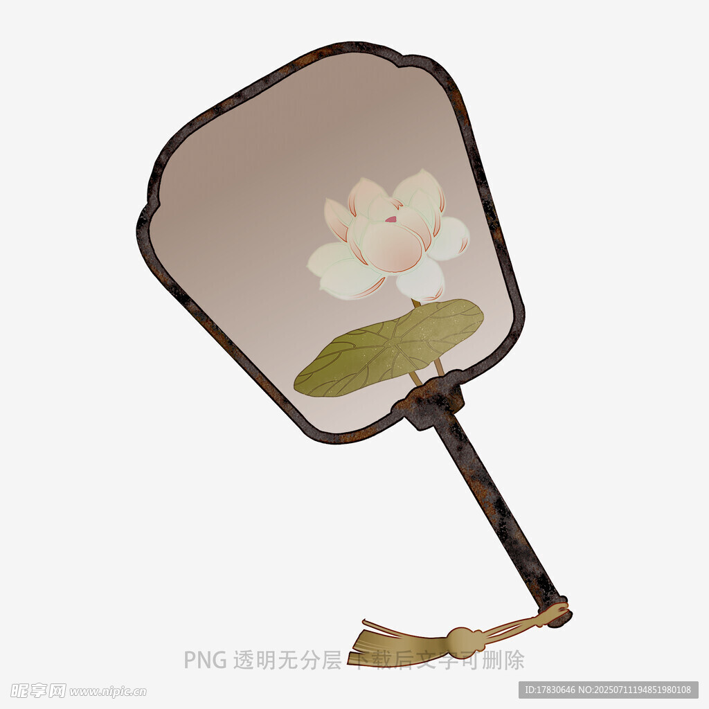 古典荷花图案中式团扇