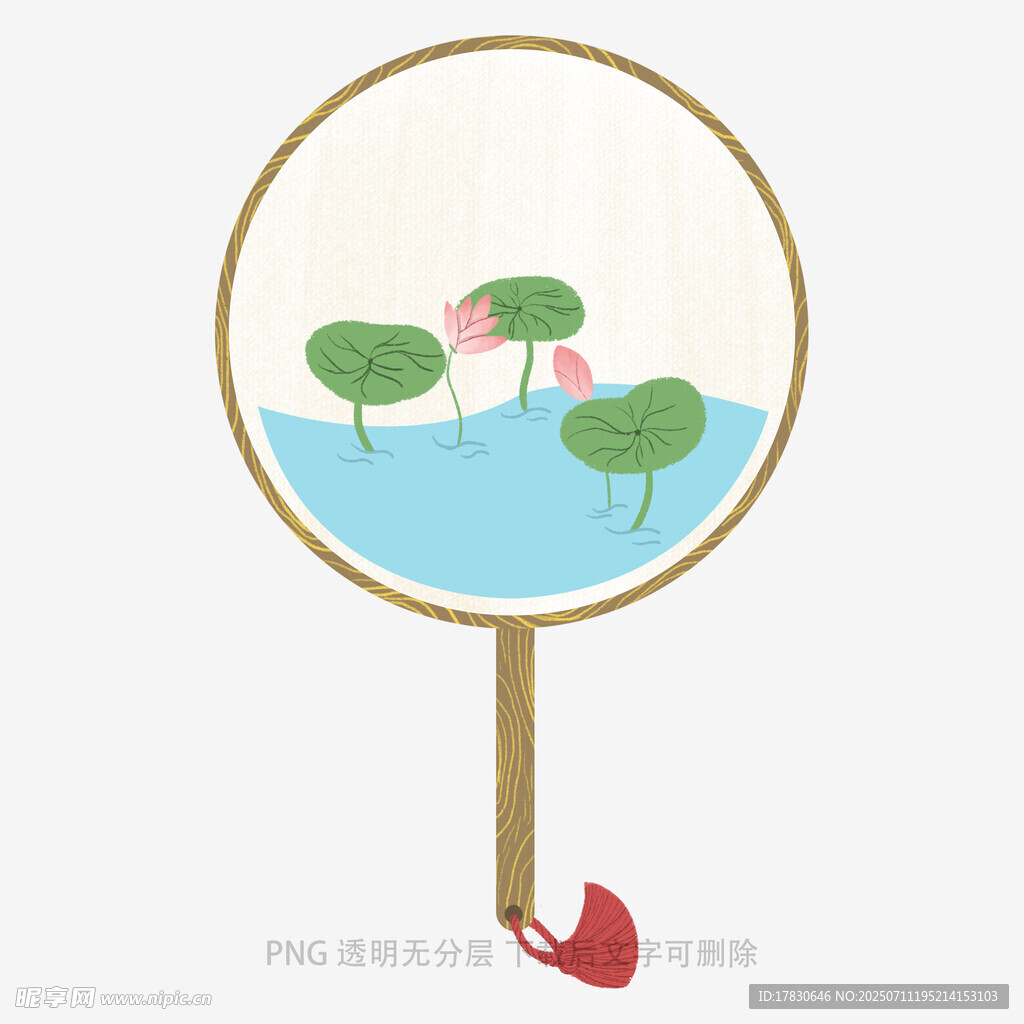 古风团扇上的荷塘景致