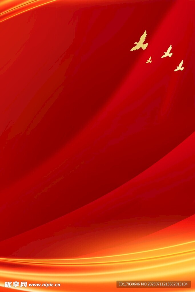 红色飘带与飞鸟背景图