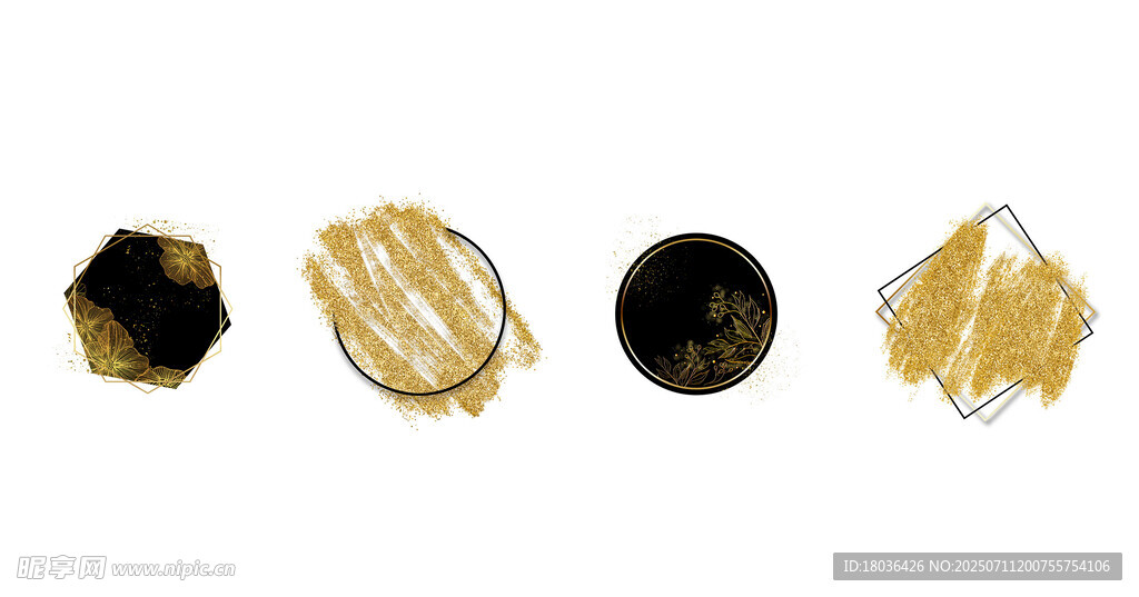 几何造型金色饰品黑金边框png