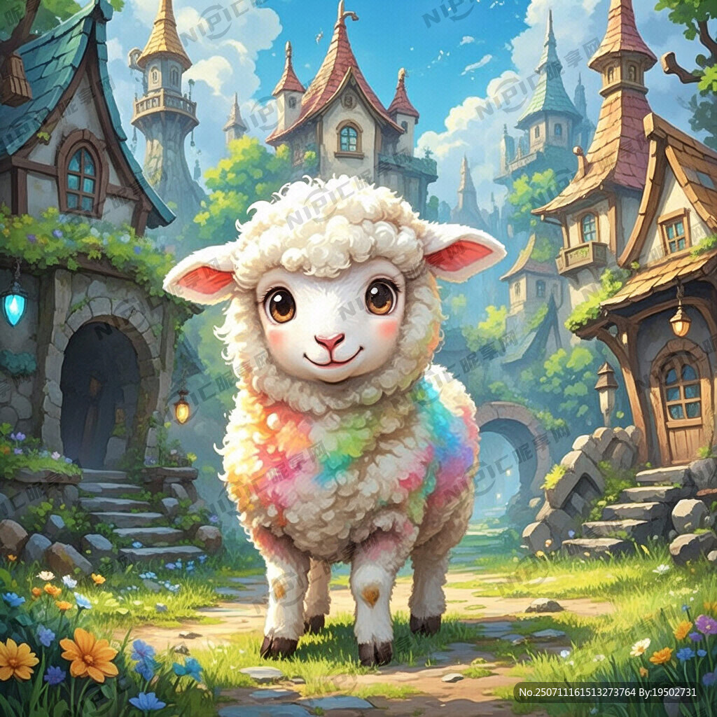 卡通羊 彩色 微笑 特写站立