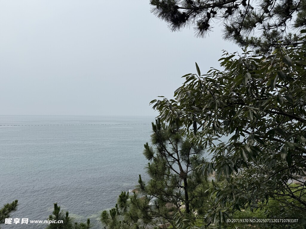 山林间远眺朦胧大海