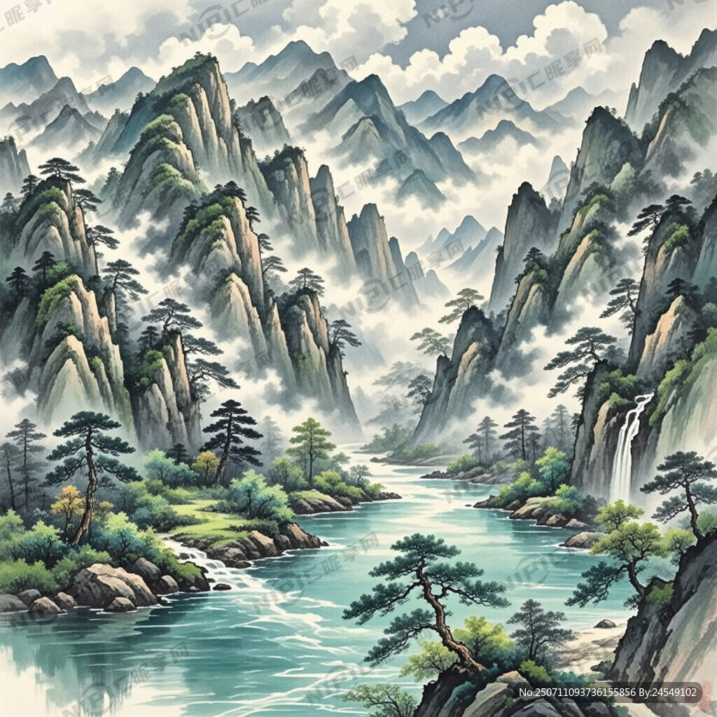 山谷 中国风 中国画 山水