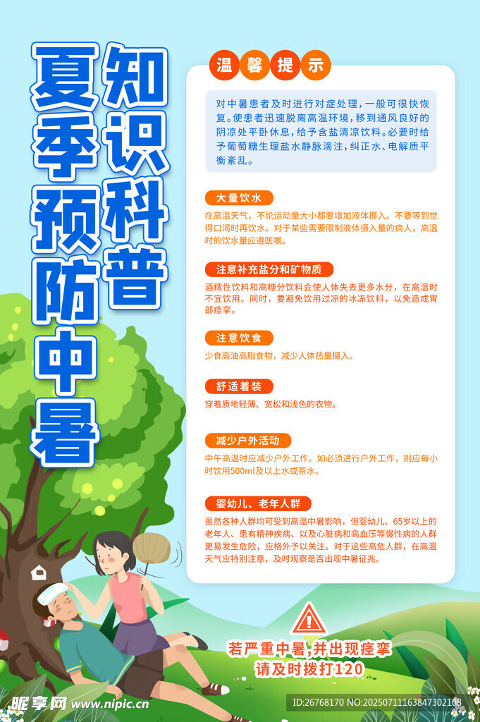 夏季防中暑知识科普海报