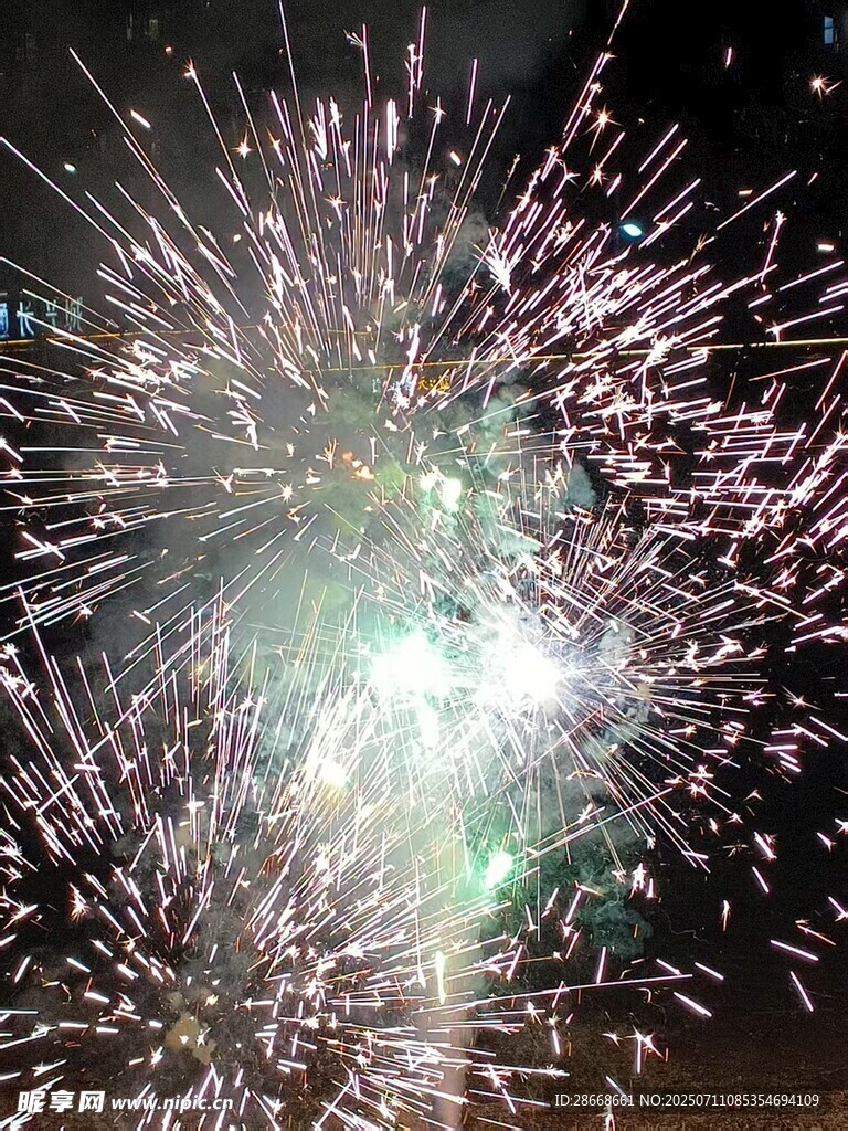 夜空中绚烂绽放的烟花