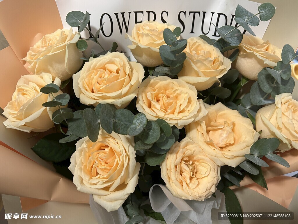 淡黄色玫瑰花束