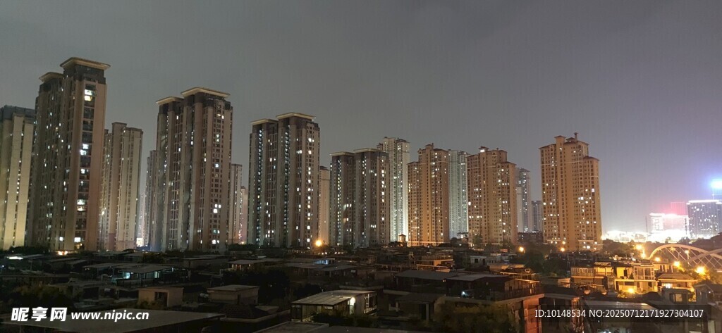 城市夜幕下的高楼建筑群