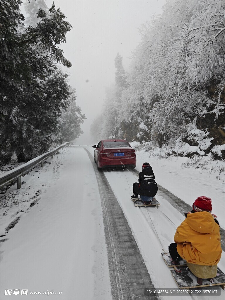 雪地公路上的欢乐雪橇之旅