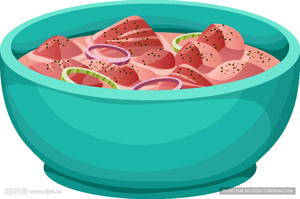 蓝色碗中的美味肉块