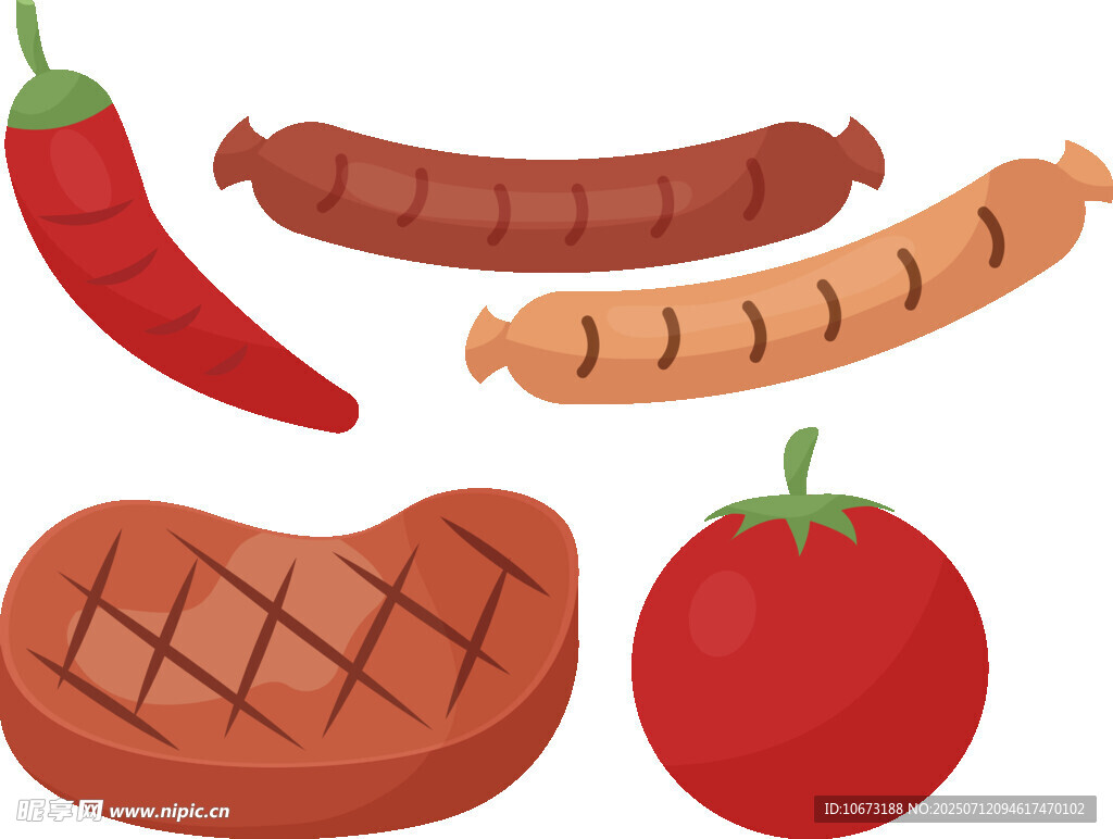 烤肉与蔬果食材组合