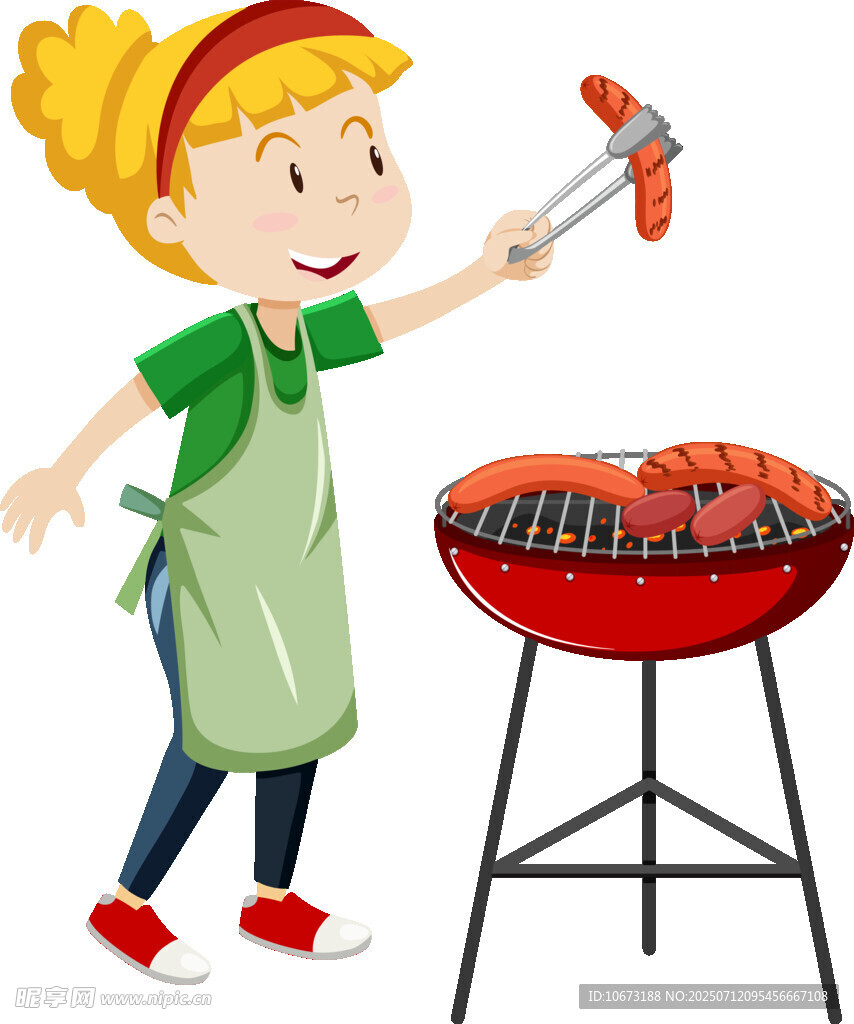 女孩开心地户外烤肉