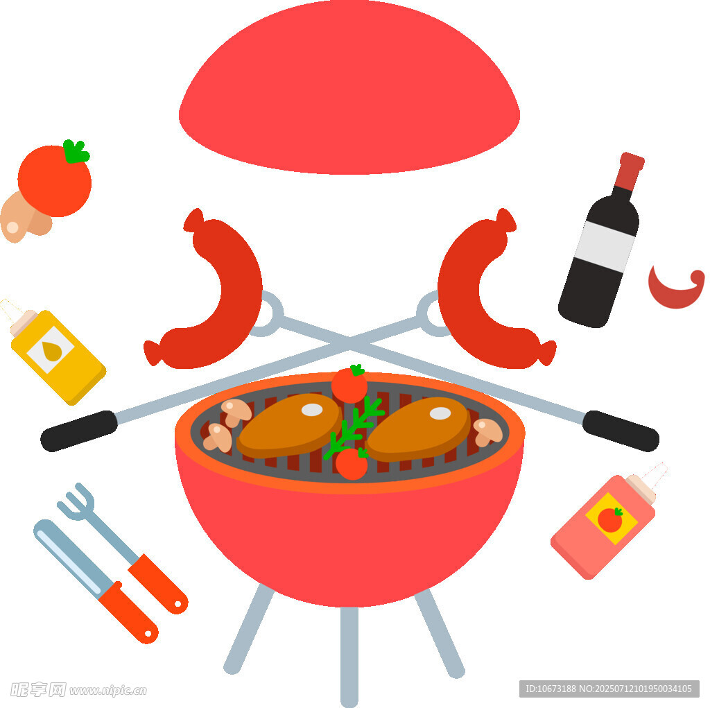户外烧烤场景与丰富食材