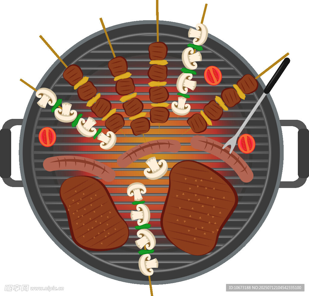美味烧烤食材在烤架上