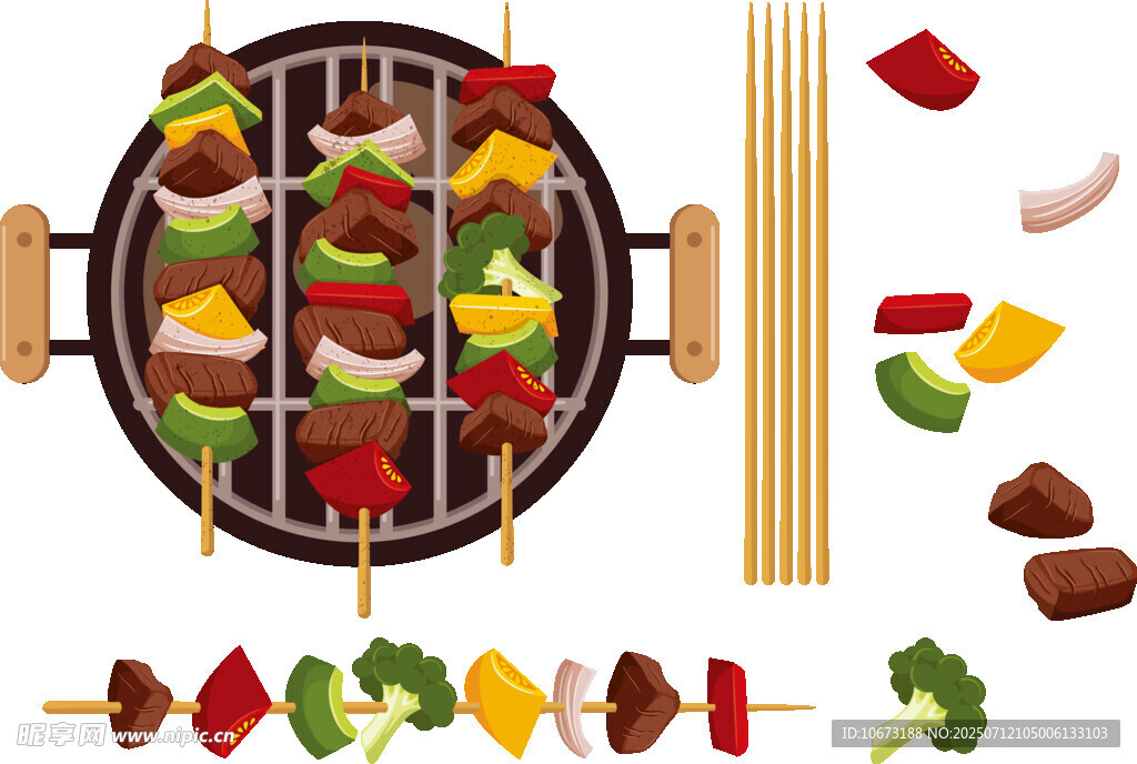 户外烧烤食材与烤架场景