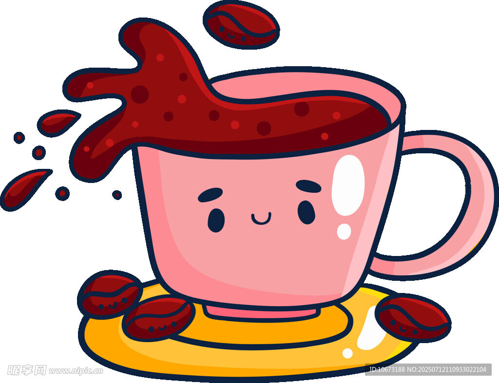 可爱溢出的卡通咖啡杯
