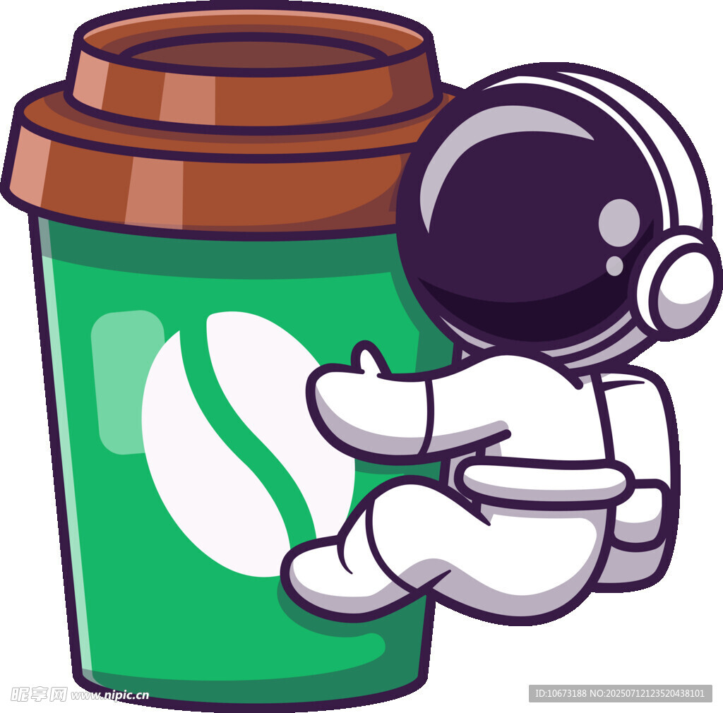 宇航员依偎绿色咖啡杯