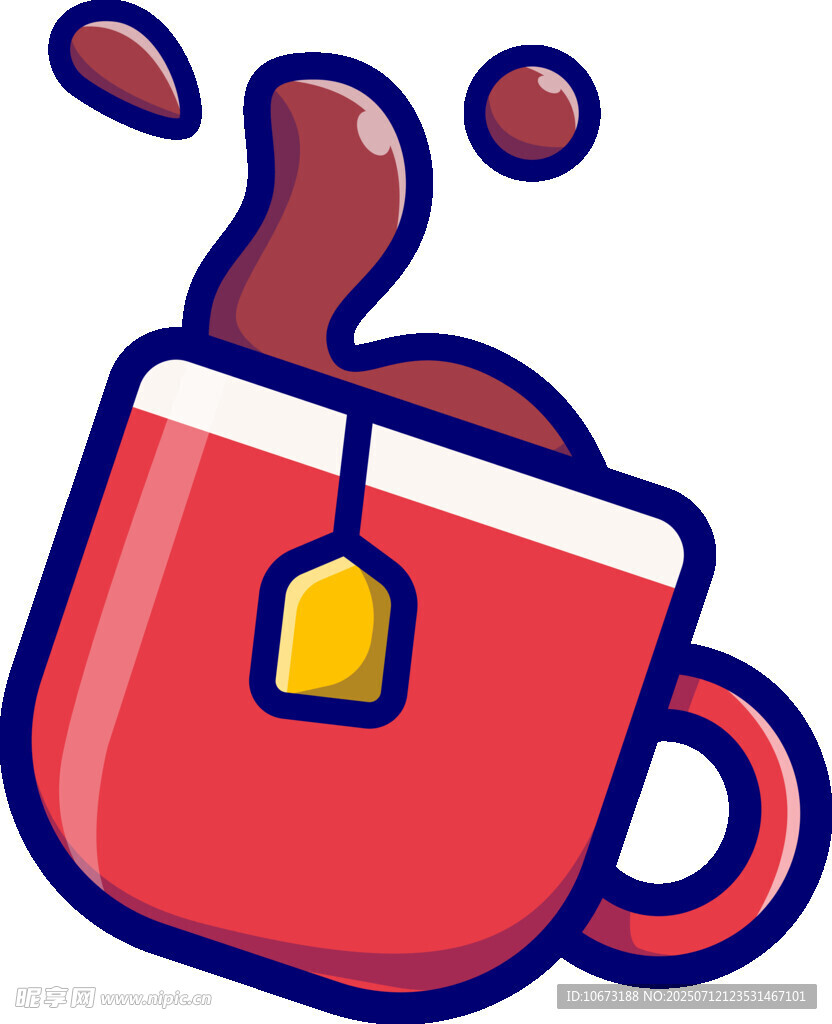 红色茶杯中溢出的袋泡茶