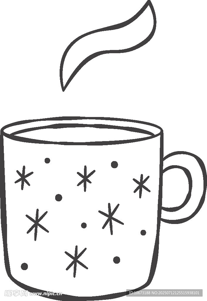 带星图案的热气腾腾咖啡杯