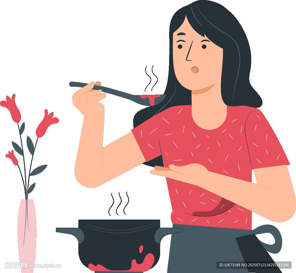 女子专注烹饪美食瞬间