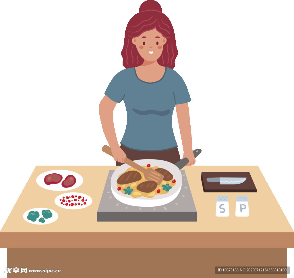 女士专注烹饪美食场景