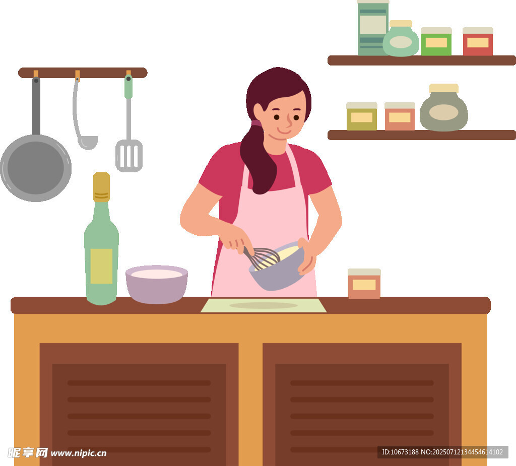 女士厨房专注搅拌食材