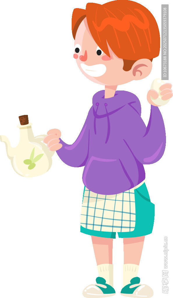 红发女孩开心拿瓶与袋