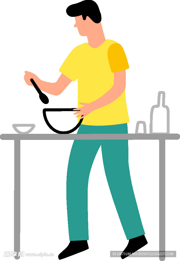 男子厨房搅拌食材场景