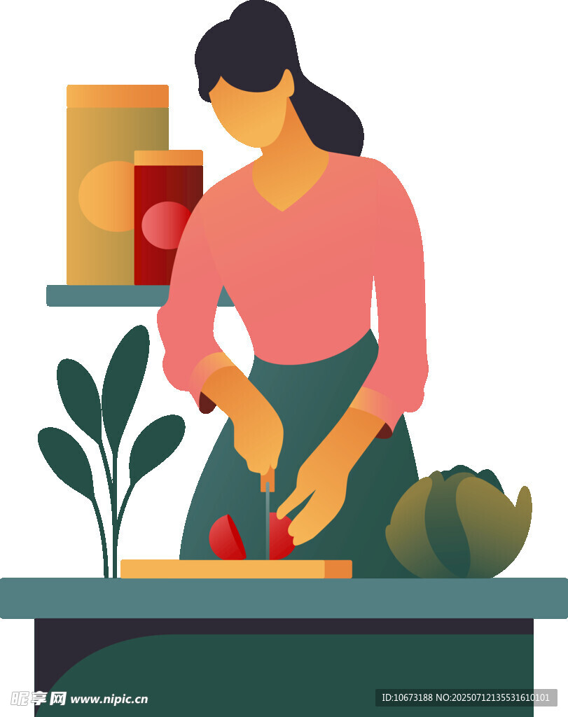 女性厨房切菜场景