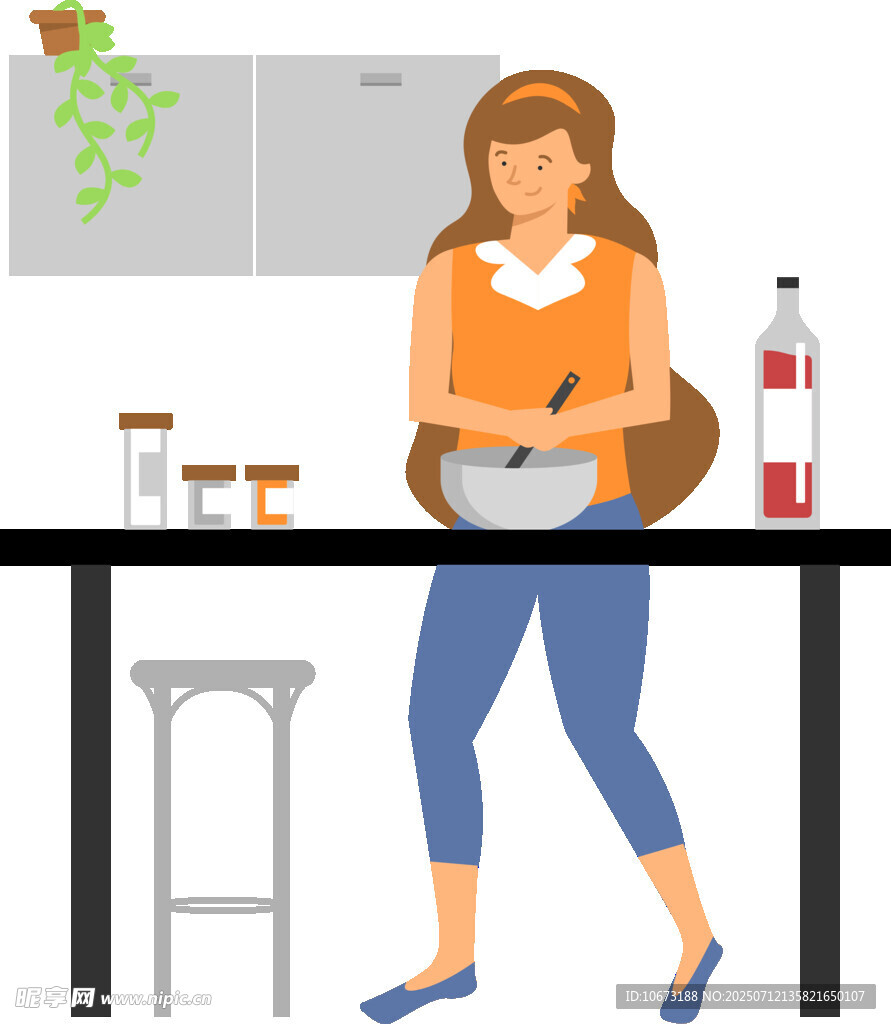 女子厨房专注搅拌食材