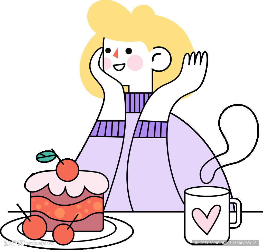 女孩惬意享受甜点与咖啡