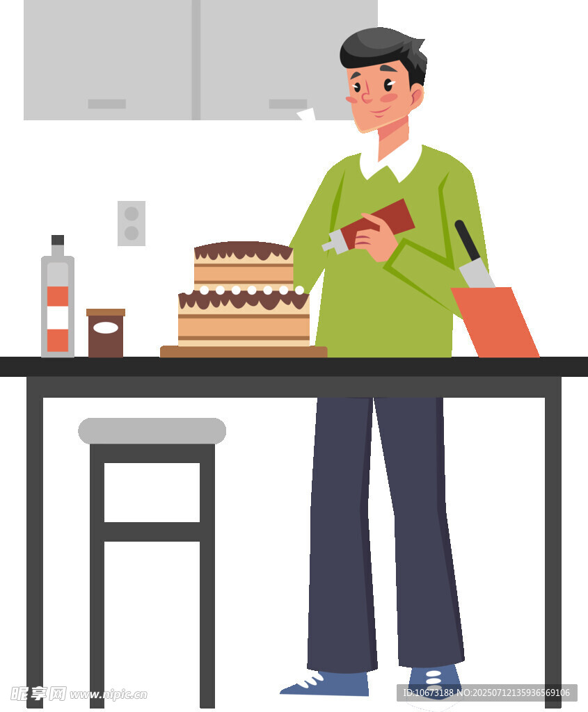 男子厨房专注制作蛋糕