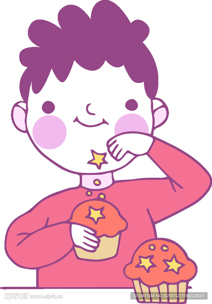 小孩开心吃美味小蛋糕
